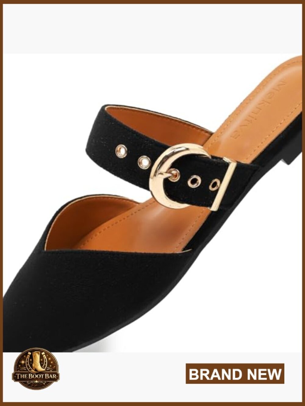 Pointed Toe Mules, Adjustable Buckle Backless Loafers, Slip-On Flats Suede - Picture 5 of 7